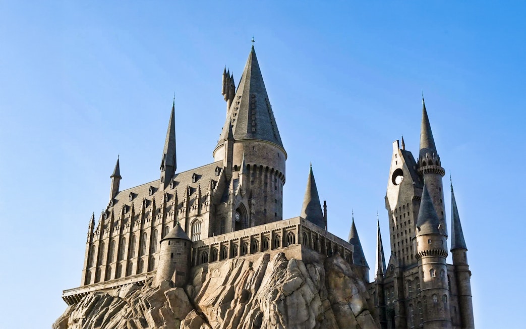 Harry Potter Castle at Universal Studios Orlando with spires and stone facade.