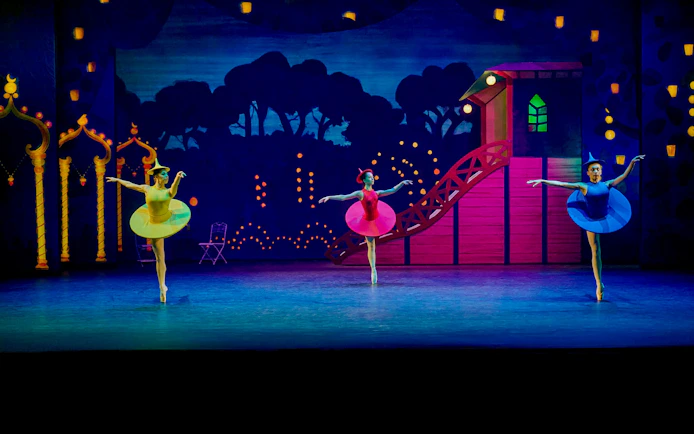 Ballet dancers performing The Nutcracker at Tivoli Gardens stage.