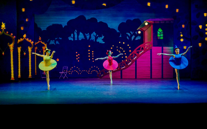 Ballet dancers performing The Nutcracker at Tivoli Gardens stage.