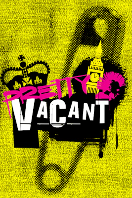 Street art mural with "Pretty Vacant" text in vibrant colors, London, UK.