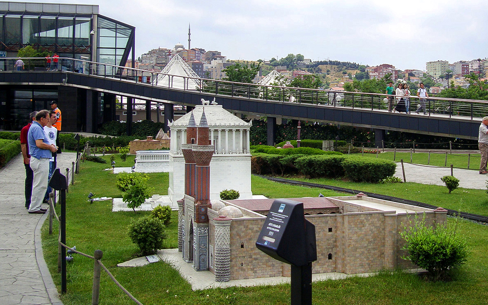 Guests viewing miniature landmarks at Istanbul Miniatürk park.