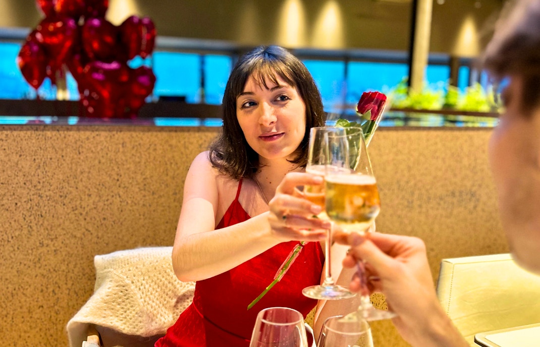Valentine's dinner toast at Madame Brasserie, Eiffel Tower.
