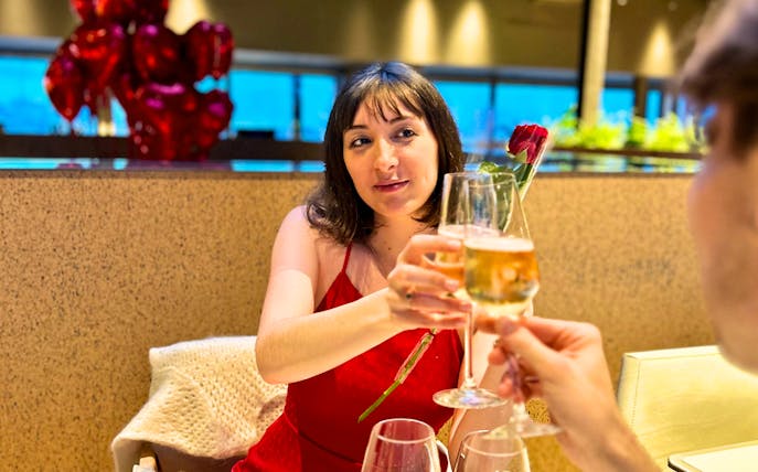 Valentine's dinner toast at Madame Brasserie, Eiffel Tower.