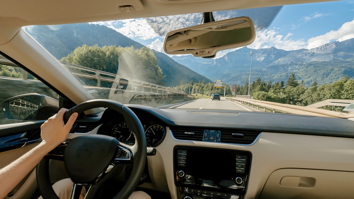 Driving through scenic mountains in Hallstatt