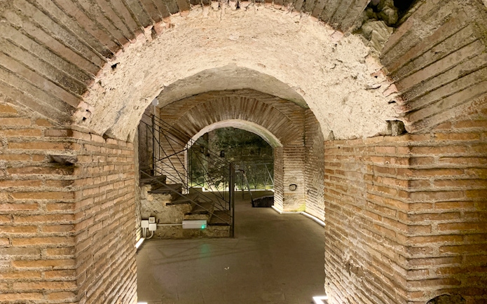 Underground brick arches of Greek Roman theater ruins in Napoli Sotterranea, Naples.