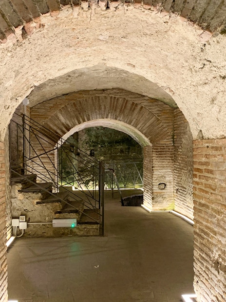 Underground brick arches of Greek Roman theater ruins in Napoli Sotterranea, Naples.