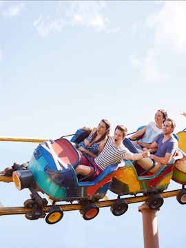 Roller coaster ride with people at Siam Amazing Park, Bangkok.