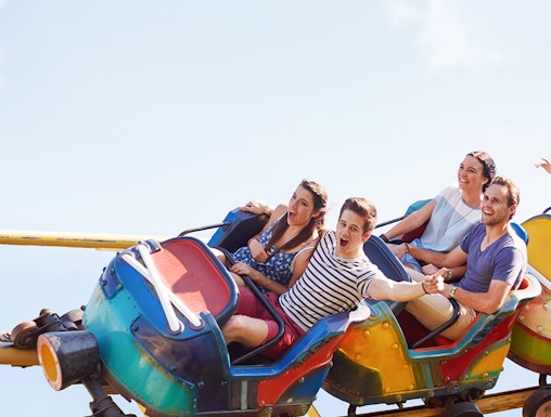 Roller coaster ride with people at Siam Amazing Park, Bangkok.