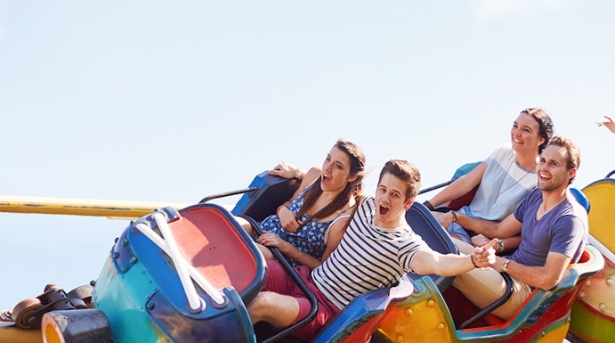 Roller coaster ride with people at Siam Amazing Park, Bangkok.