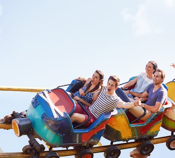 Roller coaster ride with people at Siam Amazing Park, Bangkok.