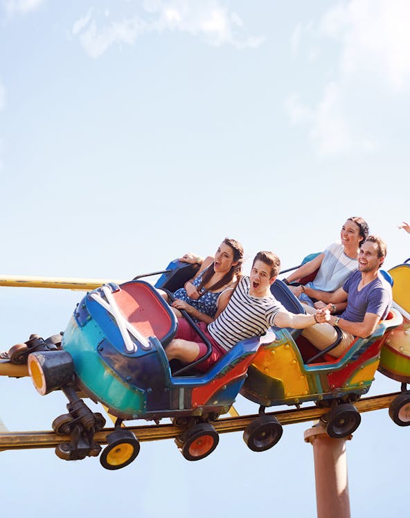 Roller coaster ride with people at Siam Amazing Park, Bangkok.
