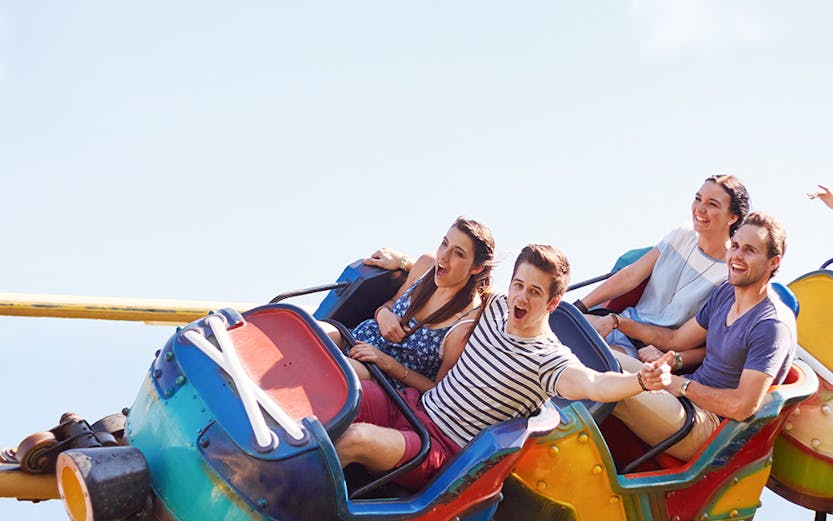 Roller coaster ride with people at Siam Amazing Park, Bangkok.