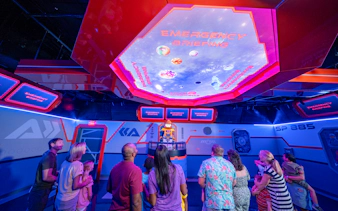 Visitors at LEGOLAND California Resort's Galacticoaster during an emergency briefing simulation.