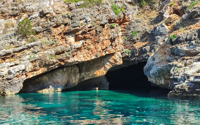 Sea cave entrance at Karaburun-Sazan National Marine Park, Albania.