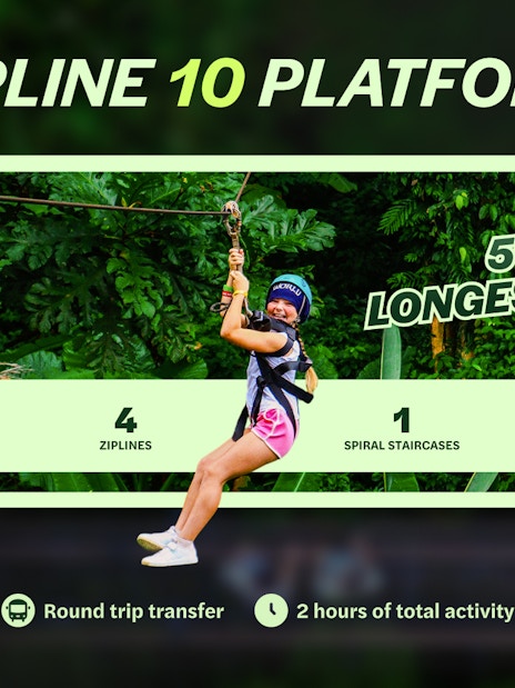 Ziplining at Hanuman World, Phuket with 10 platforms and 500m longest zipline.