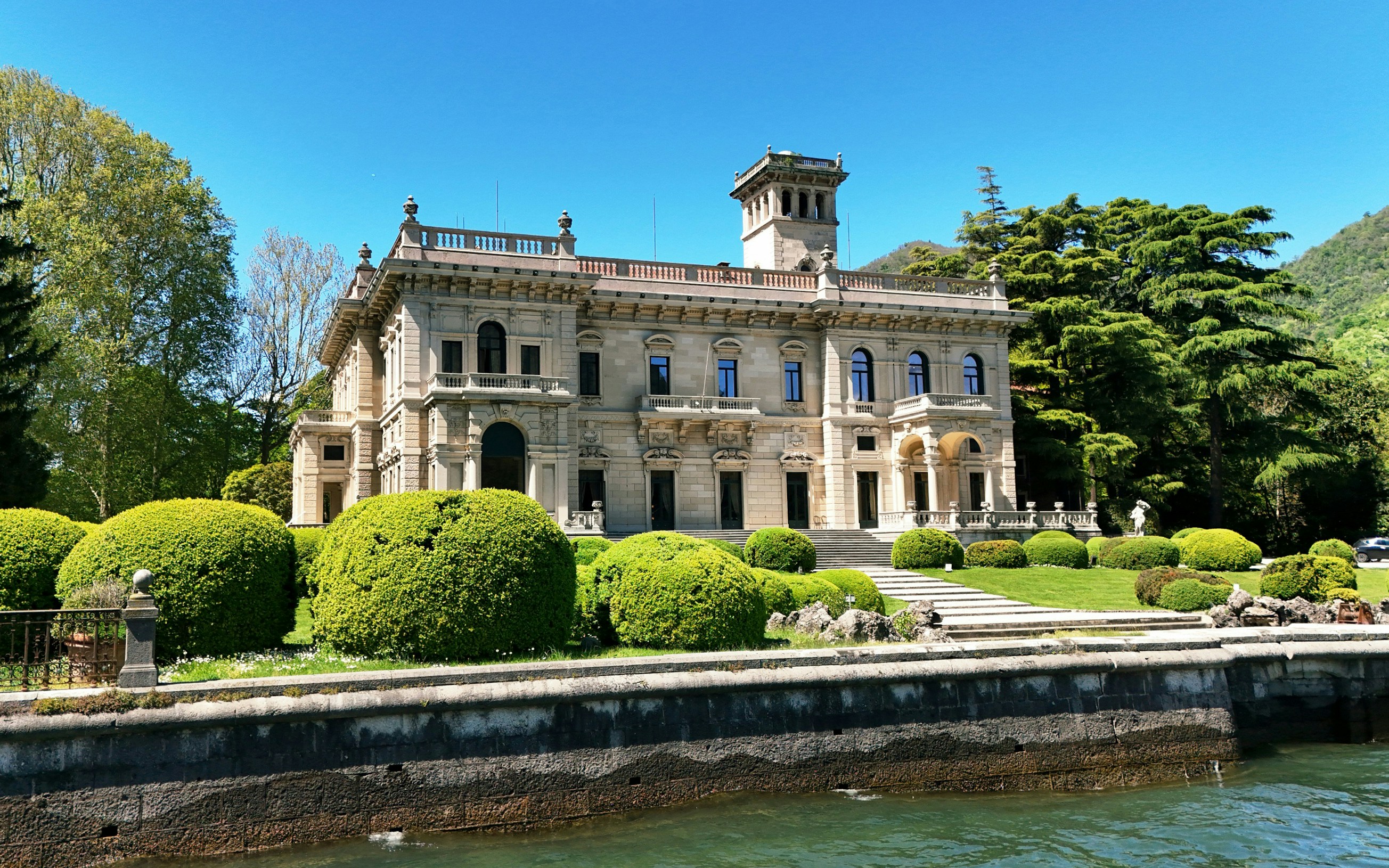 Villa Erba at Lake Como with manicured gardens and historic architecture.