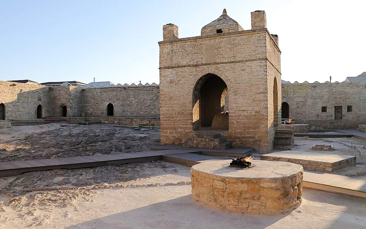 Yanardag & Ateshgah Fire Temple with eternal flames, Azerbaijan.