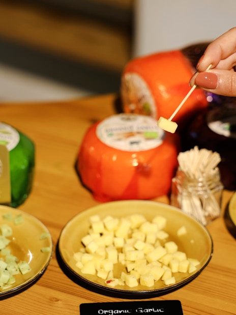 Cheese samples at Henri Willig Cheese Farm tasting event.