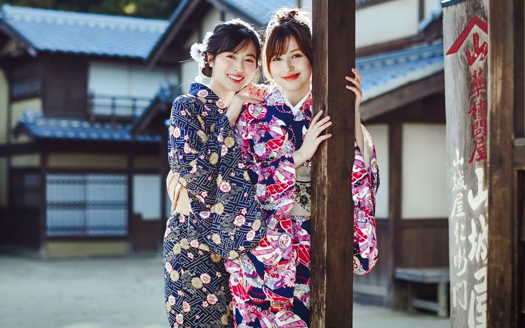 Women in kimono at TOEI Kyoto Studio Park, Japan.