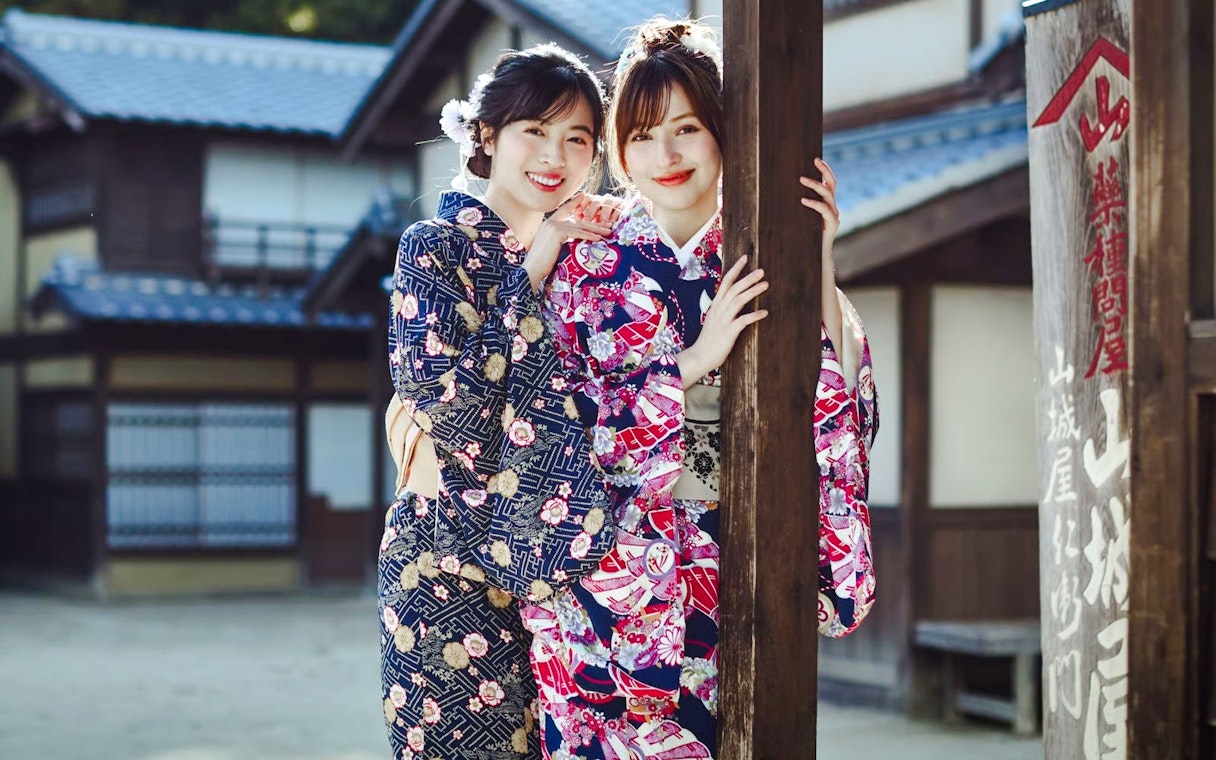 Women in kimono at TOEI Kyoto Studio Park, Japan.