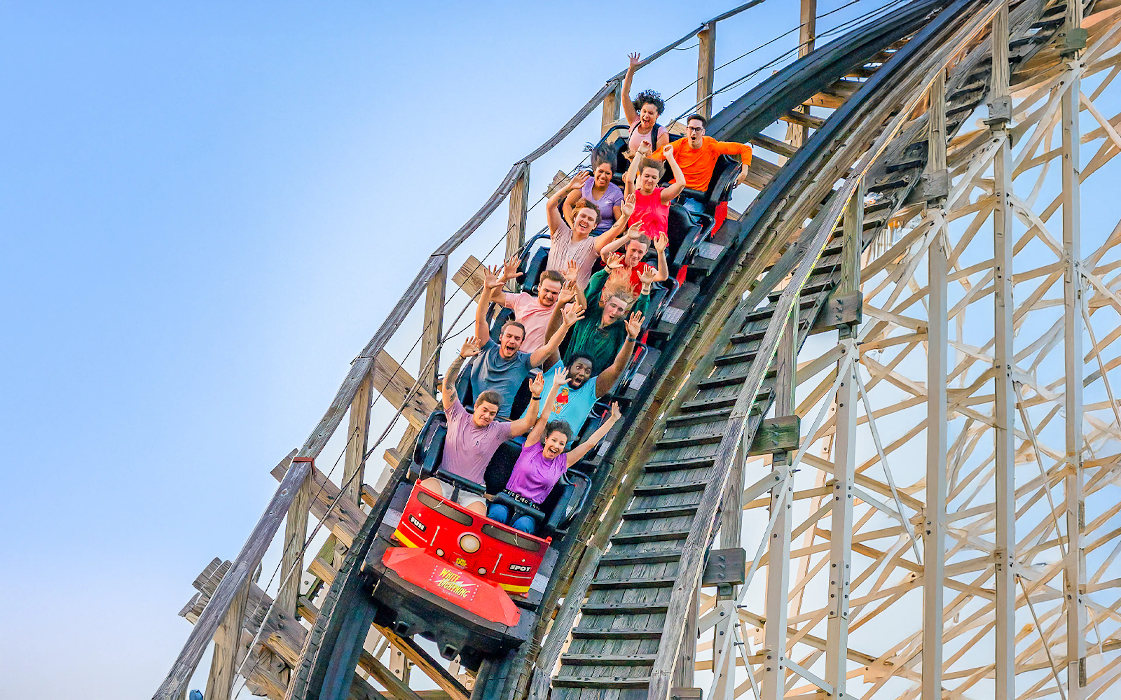 People enjoying a rollercoaster at Fun Spot America, Orlando.