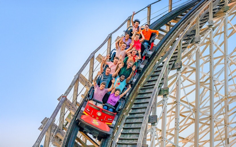 People enjoying a rollercoaster at Fun Spot America, Orlando.