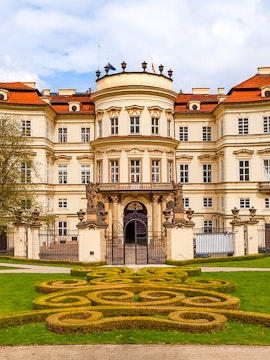 Lobkowicz Palace entrance with ornate garden, Prague, Czech Republic.