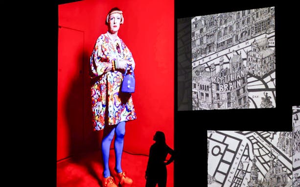 Grayson Perry artwork displayed at Frameless National Portrait Gallery Exhibition, London.