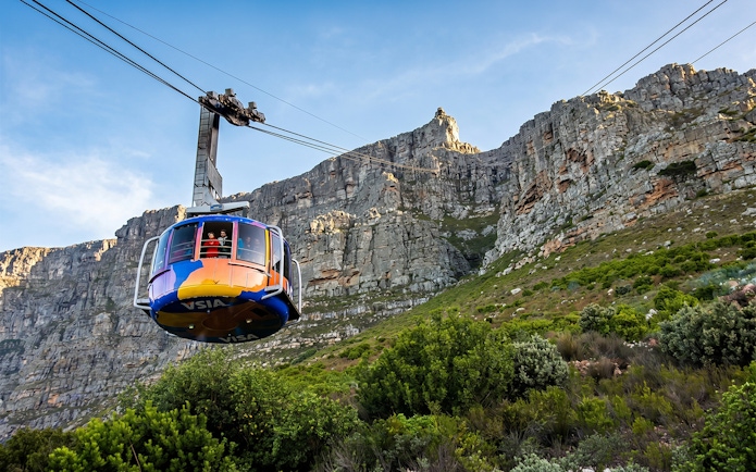 Cable car ascending Table Mountain, Cape Town.