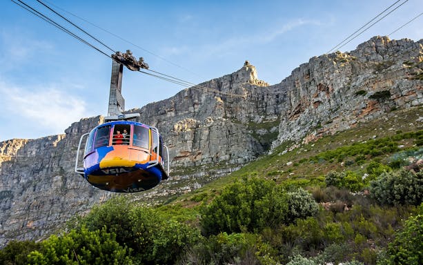 Cable car ascending Table Mountain, Cape Town.