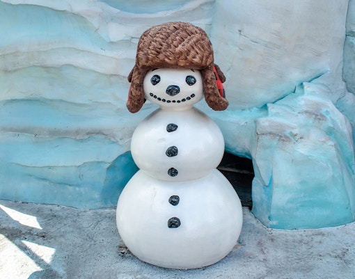 Snowman wearing a hat at SeaWorld Orlando.