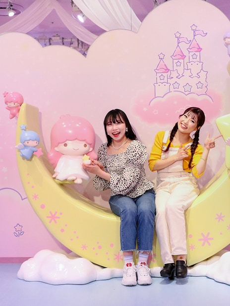 Visitors enjoying Sanrio Puroland's Little Twin Stars display in Tokyo.