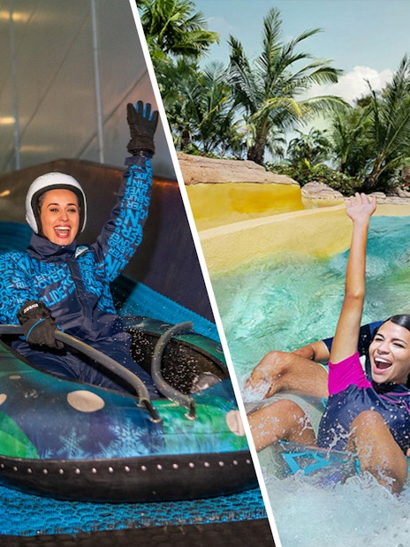 Ski Dubai snow tubing and Aquaventure Waterpark slide in Dubai.