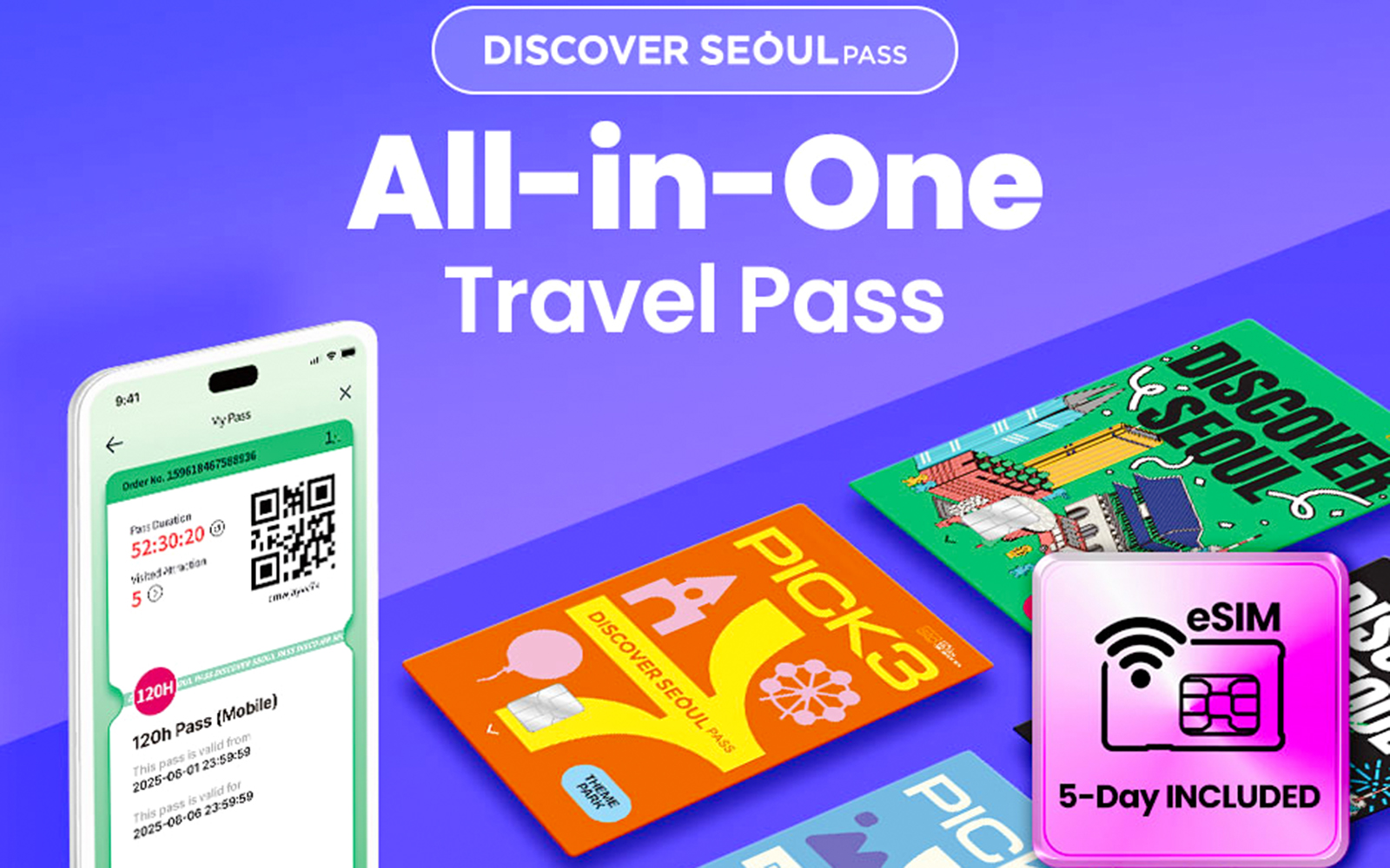 Seoul Pass with mobile ticket, theme park access, and 5-day eSIM.