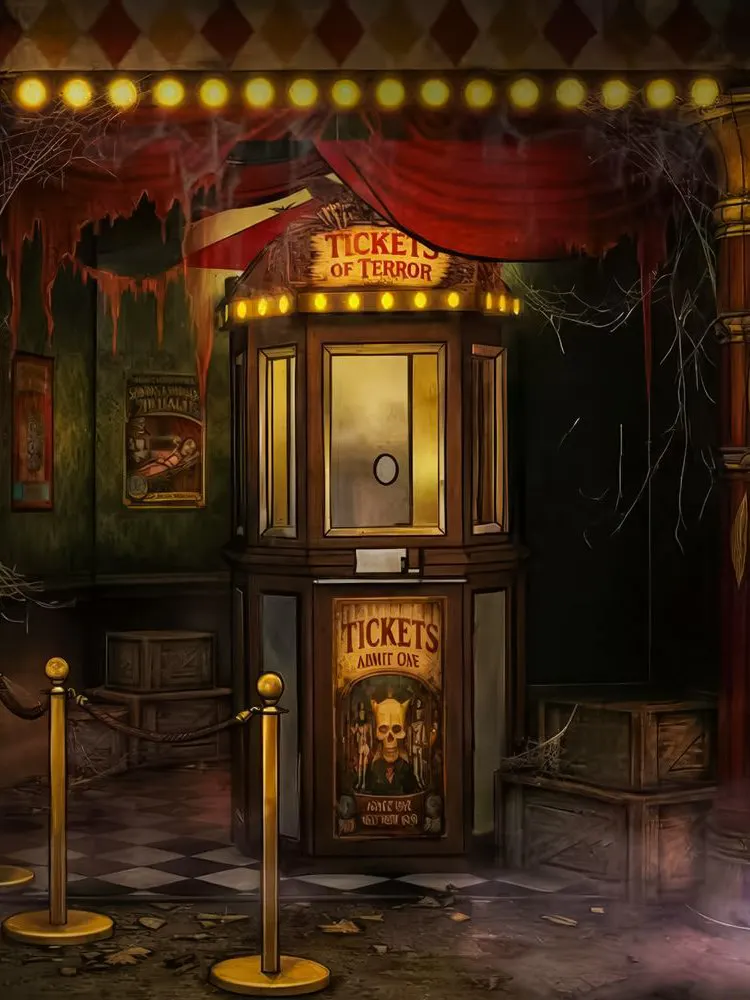 Ticket booth at Chatterbox Charlie's Vaudeville Horrors, Universal Studios Singapore.