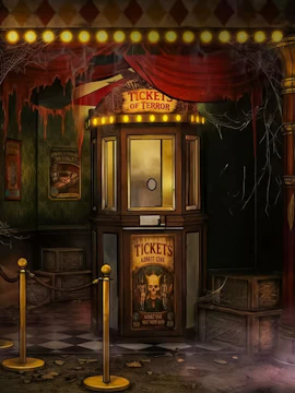 Ticket booth at Chatterbox Charlie's Vaudeville Horrors, Universal Studios Singapore.