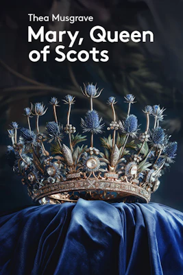 Mary, Queen of Scots statue in Edinburgh, Scotland, with historical plaque detailing her reign.