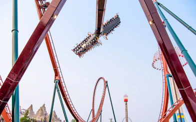 Tundra Twister ride at Canada's Wonderland with riders upside down on a loop.