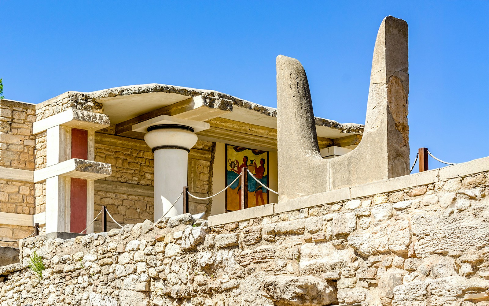 Bulls horns sculpture at Knossos Palace, Crete, Greece.