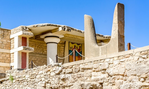 Bulls horns sculpture at Knossos Palace, Crete, Greece.