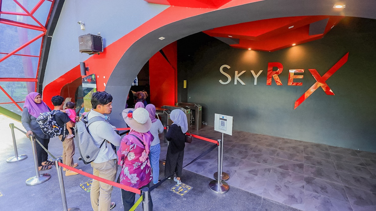 Tourist at the entrance of SkyRex