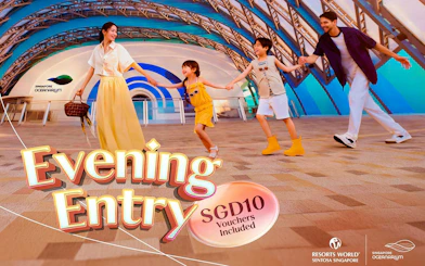 Family enjoying evening entry at Resorts World Sentosa, Singapore Oceanarium.