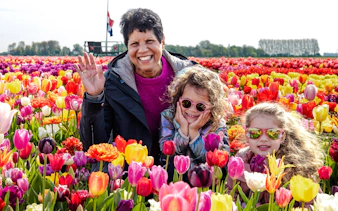 Guests enjoying colorful tulip fields at Keukenhof during the Tulip Experience tour.