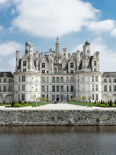 Château de Chambord in Loire Valley, France, viewed from across the water.