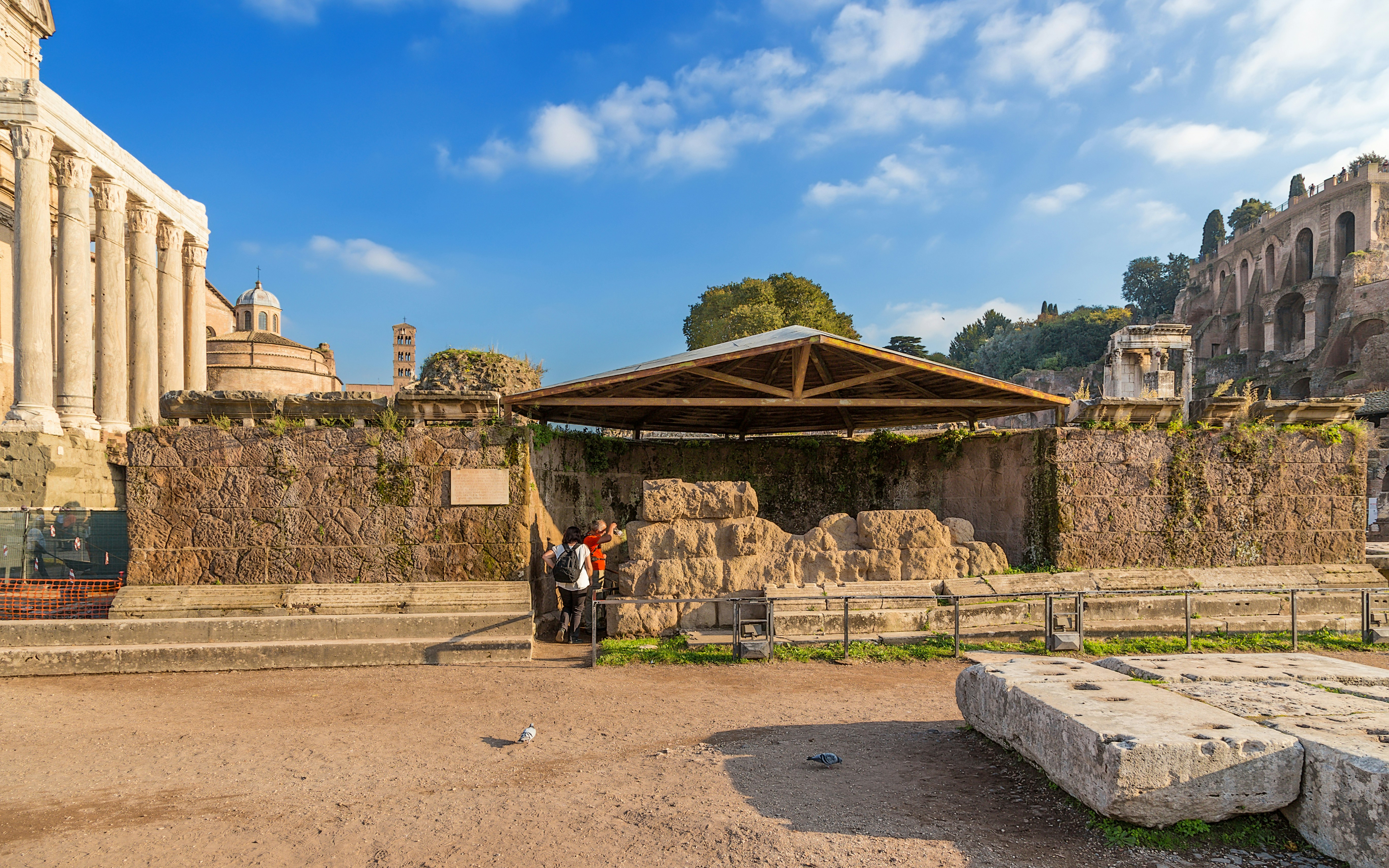 Roman Forum with ruins of the Temple of the Deified Julius in Rome.