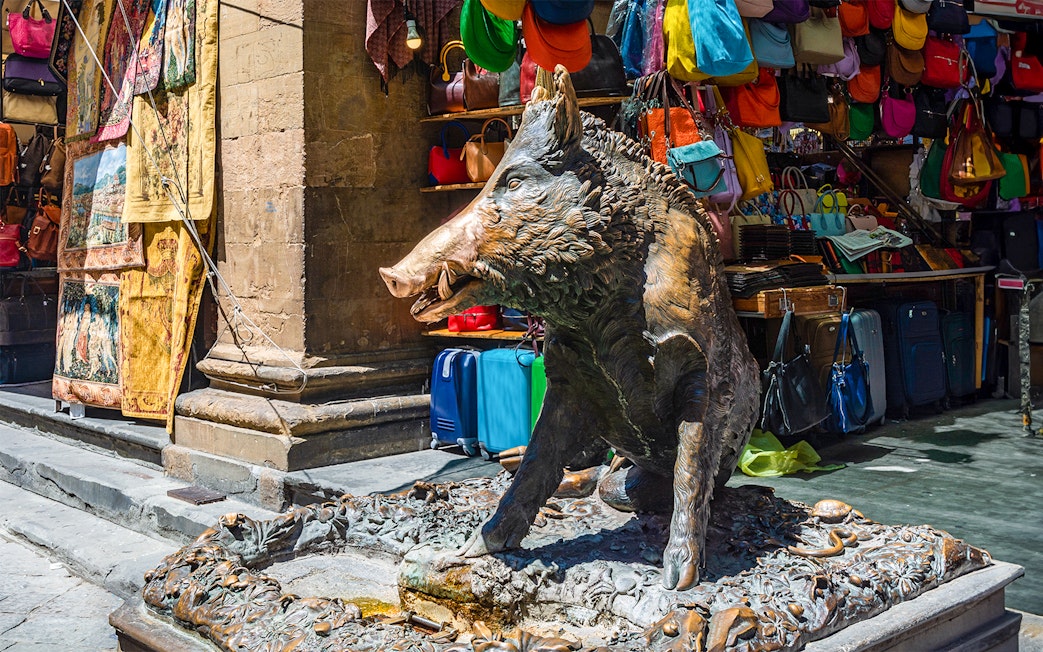 Porcellino statue at Florence market on Heart of Florence Walking Tour.