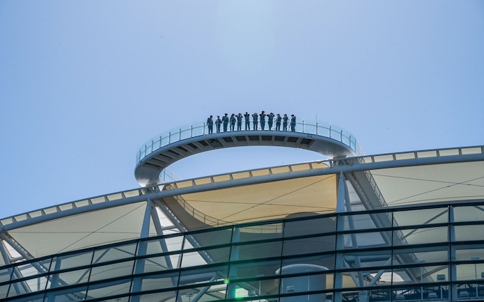 Visitors on the rooftop walkway at Optus Stadium during the Vertigo experience in Perth, Australia.