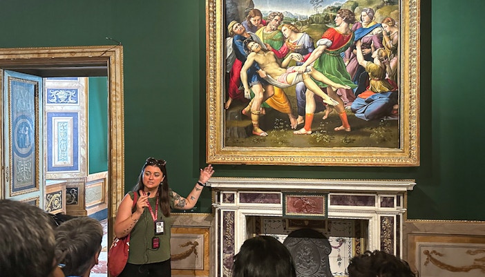 The Deposition painting by Raphael displayed at Borghese Gallery, Rome.
