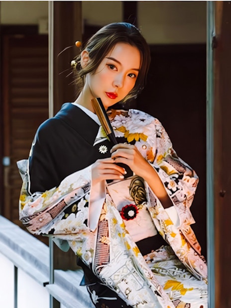 Women in kimono posing at Kiyomizu Dera, Kyoto.