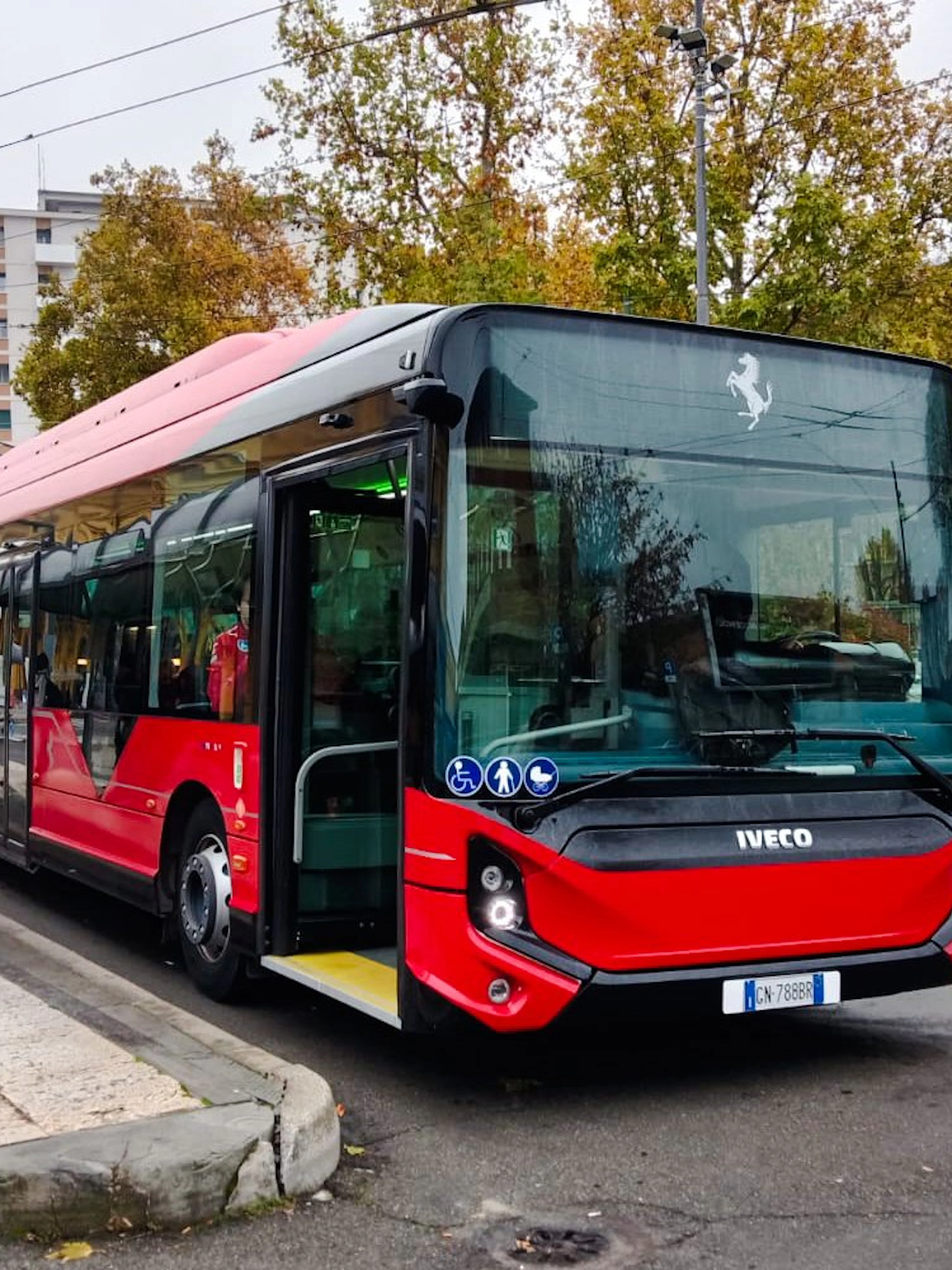 Shuttle bus at Modena stop for Ferrari Museums service.